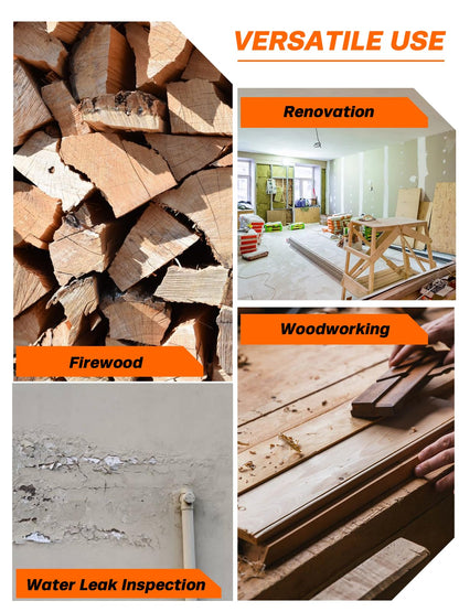 Moisture Meter Damp Meter Pinless Wood Moisture Meter for Walls Logs Firewood and Building Material, 4 Mode 9 Density Settings, Non-Destructive Moisture Detector with Backlit LCD and Alerts (Black)