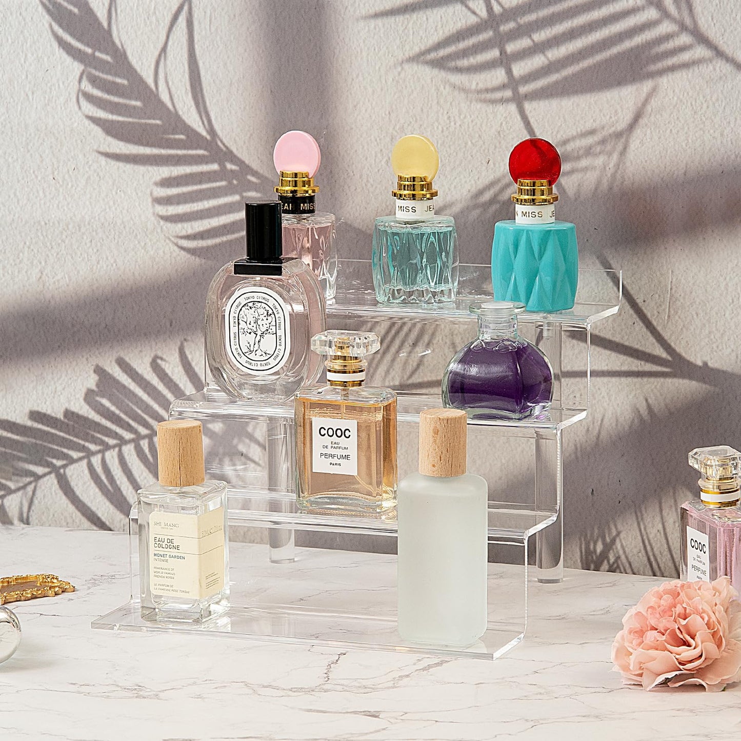 9 Inch Acrylic Shelf for Perfume Organizer, 4 Tier Funko POP Shelves, Cologne Organizer Tiered Riser Display Stand, Acrylic Display for Decoration