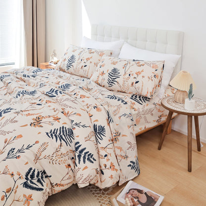 JSD Boho Floral Printed Sheet Set Queen Size 4 Piece, Soft Botanical Pattern Microfiber Sheets Extra Deep Pocket