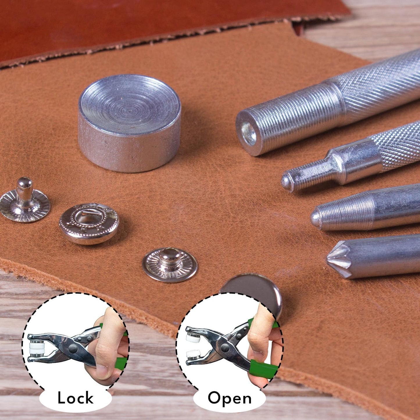 Mandala Crafts Metal Snap Button Kit - Snap Fastener Tool - Size 14 Metal Snaps Buttons for Clothing & Leather Crafting