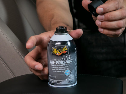 Meguiar's Whole Car Air Refresher, Car Odor Eliminator Spray Permanently Eliminates Unwanted Vehicle Odors Throughout Your Interior, Black Chrome Scent, 2 Oz Aerosol Canister