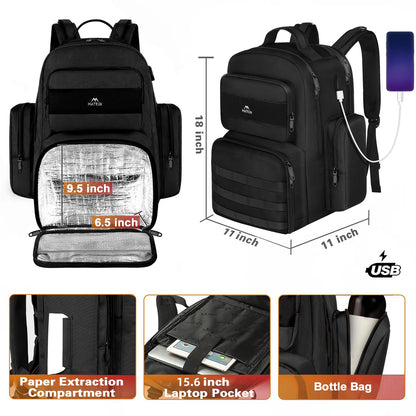 MATEIN Lunch Backpack for Men Work, 15.6 Inch Tactical Backpack with Lunch Compartment, Large Laptop Backpacks with Insulated Cooler Bag for Travel Beach Camping Picnic Hiking, Black