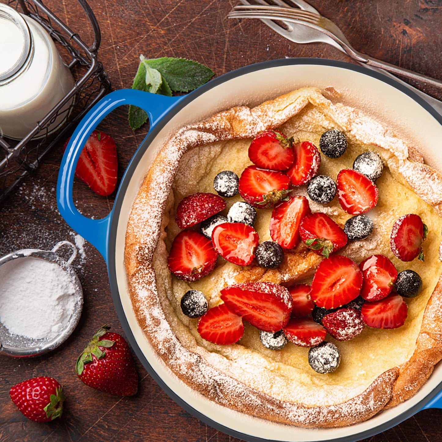 Miereirl 6 Quart Enameled Dutch Oven Pot with Lid, Cast Iron Dutch Oven with Dual Handles for Bread Baking, Cooking, Non-stick Enamel Coated Cookware (Dark Blue)