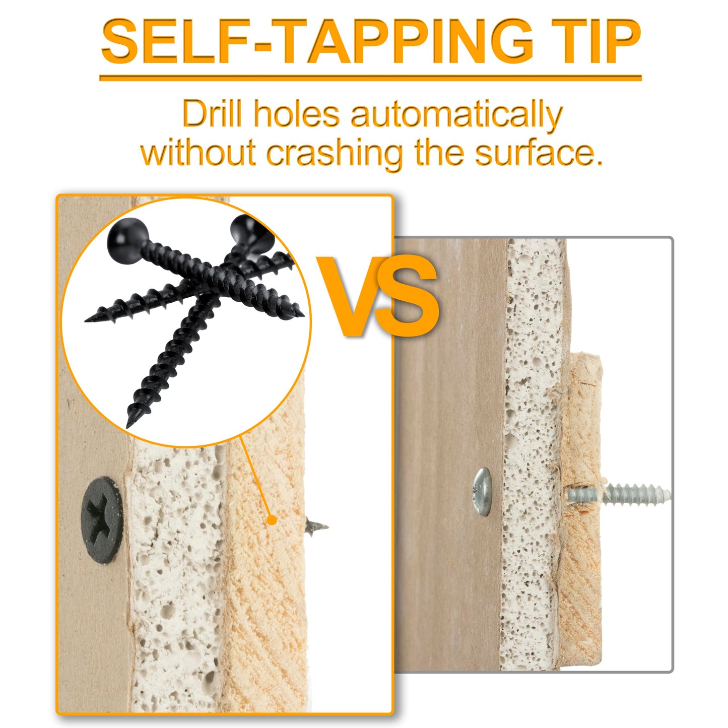 KURUI Drywall Screws Assortment Kit, #6 Black Wood Screws for Sheetrock,165pcs Picture Hanging Kit for Frame Painting Art Photo, Phillips Coarse Dry Wall Screw 4 Sizes 1",1-1/4",1-5/8",2"