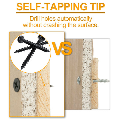 KURUI Drywall Screws Assortment Kit, #6 Black Wood Screws for Sheetrock,165pcs Picture Hanging Kit for Frame Painting Art Photo, Phillips Coarse Dry Wall Screw 4 Sizes 1",1-1/4",1-5/8",2"