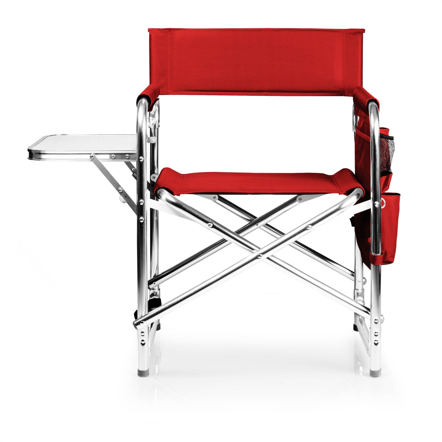 PICNIC TIME Sports Chair with Side Table, Outdoor Foldable Padded Adult Camping Chairs with Cup and Accessory Panel for Lawn, Beach, & Sports Use for Adults, up to 300-lbs Capacity, (Red)