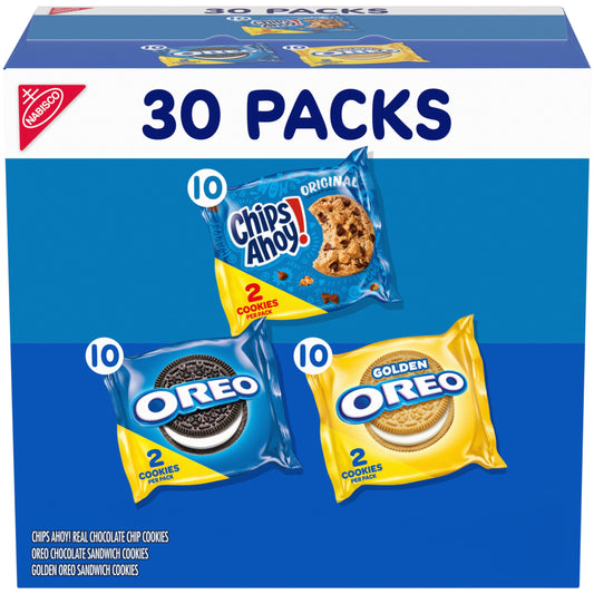 Nabisco Sweet Treats Cookie Variety Pack OREO, OREO Golden & CHIPS AHOY!, School Snacks, 30 Snack Packs (2 Cookies Per Pack)