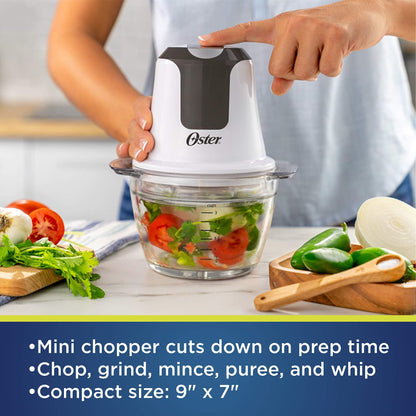 Oster 3-Cup Mini Food Chopper with Glass Bowl, for Kitchen Prep
