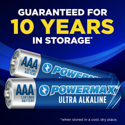 Powermax 24-Count Triple AAA Batteries, Ultra Long Lasting Alkaline Battery for Home and Office, 10-Year Shelf Life, Reclosable Packaging