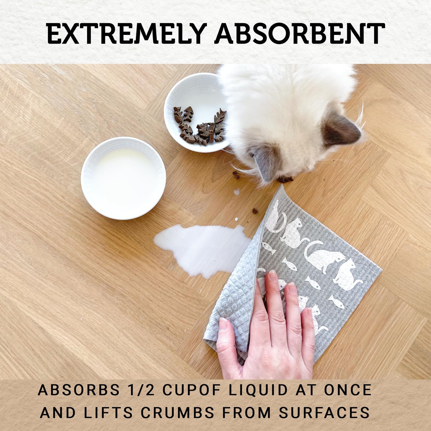 Nordhus Design Swedish Dishcloths, 5 Cat Cloths, Made in Sweden - Reusable, Washable Cellulose Cotton Kitchen Cloths - Replace Paper Towels, Wipes, Sponges, Dish Rags