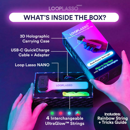 Loop Lasso NANO Glow in the Dark Rave Toys with Built-in UV Blacklight - Interactive Rope Launcher STEM Toy - Viral Flow and String Shooter Toy for Kids and Adults