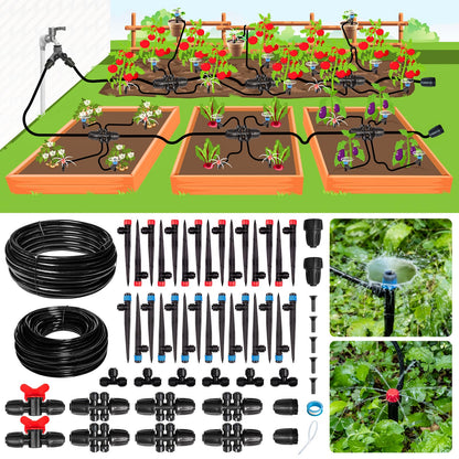 Maotong 240FT Drip Irrigation System Kit New Quick-Connect, Automatic Garden Watering Misting System for Greenhouse, Yard, Lawn, Plant with 1/2 inch Hose 1/4 inch Distribution Tubing and Accessories
