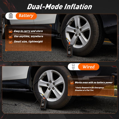 OlarHike Cordless Tire Inflator Portable Air Compressor, 150PSI Dual Power - 5400mAh & 12V DC, Air Pump for Car Tires, Bike, Motorcycle, Bicycle, Electric Pump with LED Light & Digital Pressure Gauge
