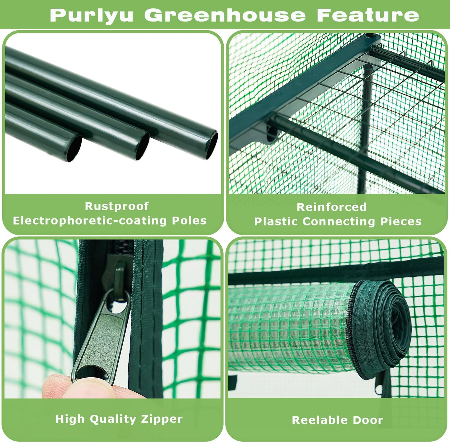 Purlyu Mini Greenhouse for Indoor Outdoor,Plant Green House 4-Tier Rack Stand Portable Greenhouses with Durable PE Cover for Seedling, 2.5x1.6x5.2 FT Ideal Gardening Gifts for Women Men(PLGH704G)