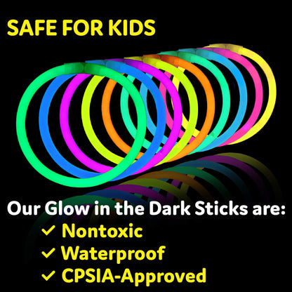 PartySticks Glow Sticks Party Supplies 100pk - 8 Inch Glow in the Dark Light Up Sticks Party Favors, Glow Decorations, Neon Party Glow Necklaces and Glow Bracelets with Connectors
