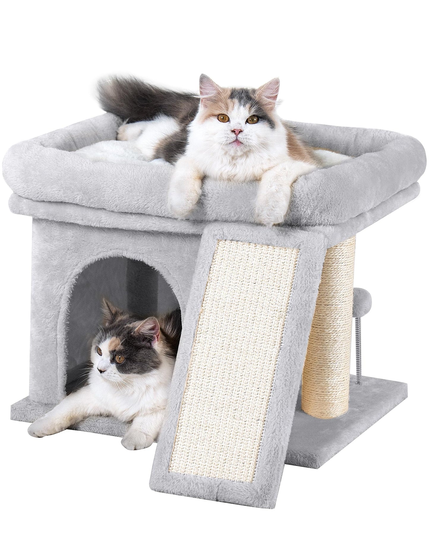 Aechonow 14in Cat Tree Tower with 20 * 16.5in Perch Bed and Washable Top for Large Adult Cats, Condo and Scratching Post for Indoor Kitten Pet, Light Gray