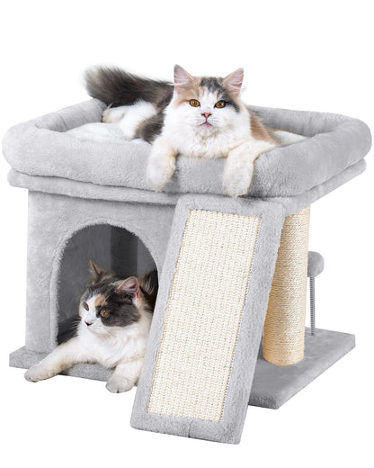 Aechonow 14in Cat Tree Tower with 20 * 16.5in Perch Bed and Washable Top for Large Adult Cats, Condo and Scratching Post for Indoor Kitten Pet, Light Gray