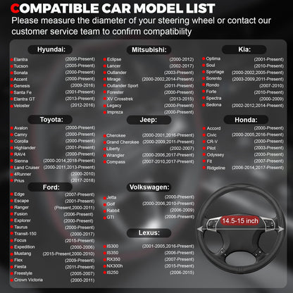 Ouzorp Car Steering Wheel Cover, Microfiber Leather Steering Wheel Covers with Anti-Slip Lining, Universal 14.5-15 inchs Black