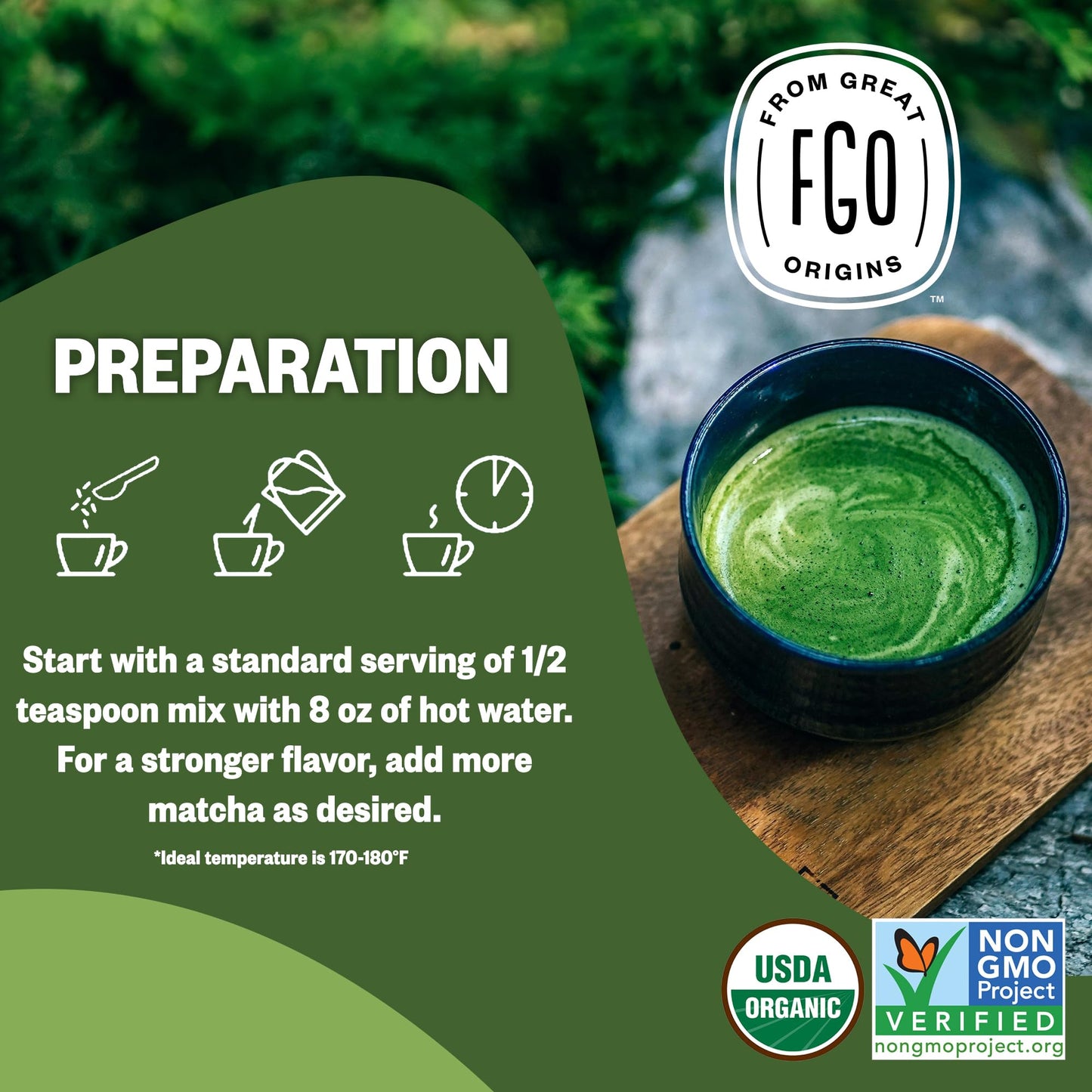 FGO Organic Matcha Green Tea Powder, Japanese Culinary Grade for Cooking, Baking, and Smoothies, 4 Ounce, Resealable Bag, Packaging May Vary (Pack of 1)