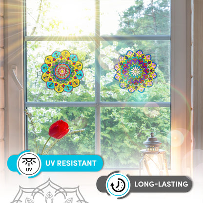Hula Home Stained Glass Mandala Art Kit - DIY Window Clings with Markers, 10 Suncatchers - Perfect Hobby for Adults, Kids, Teens & Seniors - Ideal Gift for Beginners, Women & Elderly
