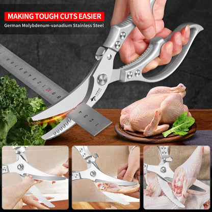 MAD SHARK Heavy Duty Poultry Shears, Kitchen Shears with Non-Slip Handle & Safety Lock, All Purpose Kitchen Scissors for Chicken, Meat Cutting, Turkey, Fish, Vegetables, Spring Loaded, Dishwasher Safe