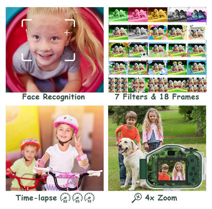 DEKER Waterproof Camera for Kids, Christmas Birthday Gifts for Boys Girls 3-12 Year Old, Mini HD Toddler Digital Video Children Travel Camcorder, 2 Inch IPS Screen with 32GB Card (Green)