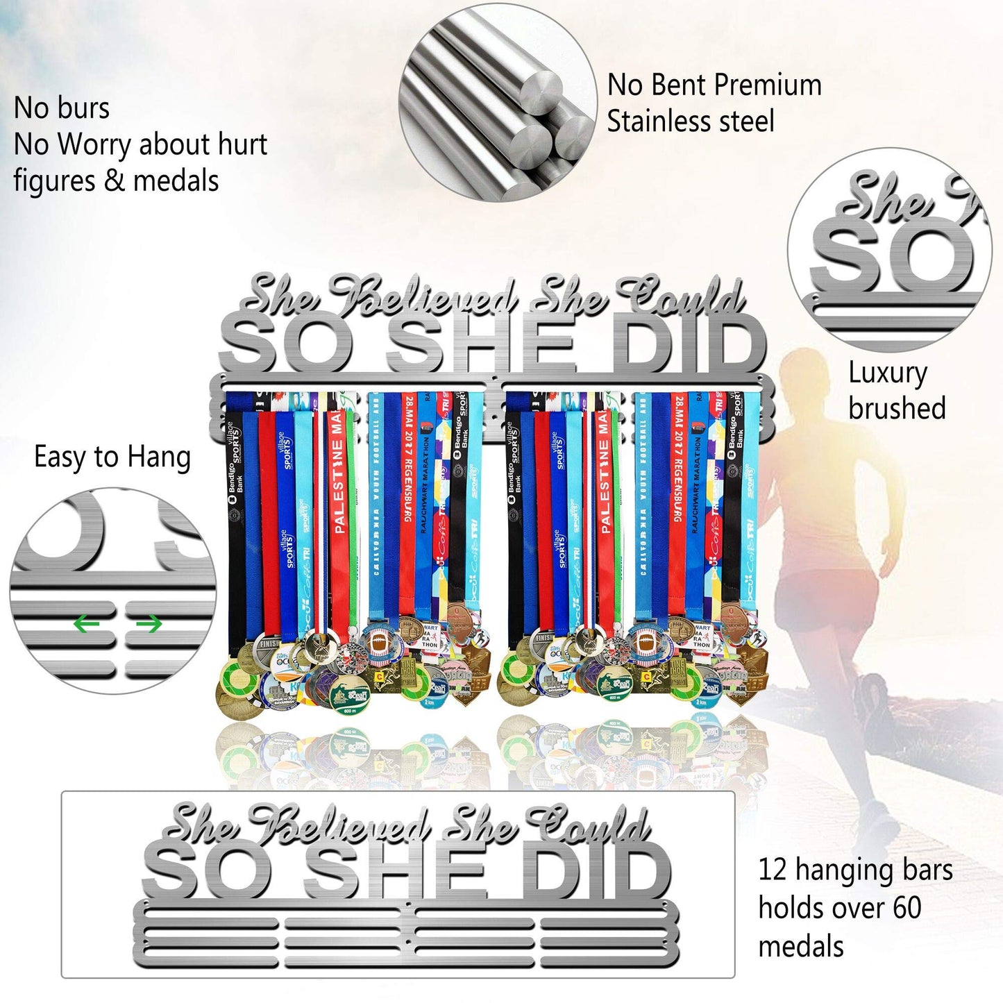 Lapetale Fashion She Believed She Could SO SHE DID Race Medal Holder Wall Hanger,Marathon Runner Medal Display,Running Medal Display, Medal Holder for Wall, Sports Medal Hanger Display Gifts