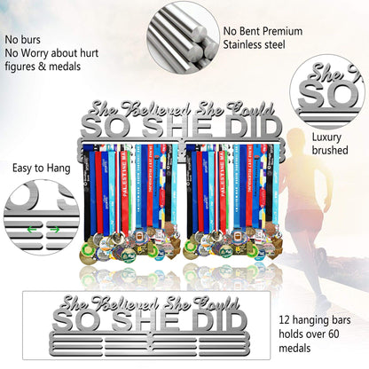 Lapetale Fashion She Believed She Could SO SHE DID Race Medal Holder Wall Hanger,Marathon Runner Medal Display,Running Medal Display, Medal Holder for Wall, Sports Medal Hanger Display Gifts