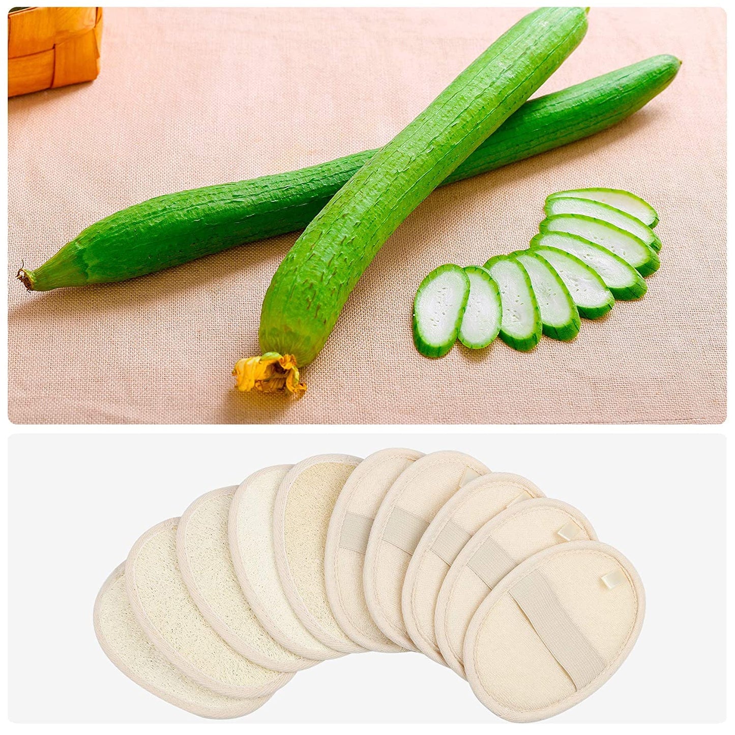 10-Pack Exfoliating Loofah Sponge Pads - Natural Luffa & Terry Cloth, Body Scrubbers for Shower & Bath Mooerca 1