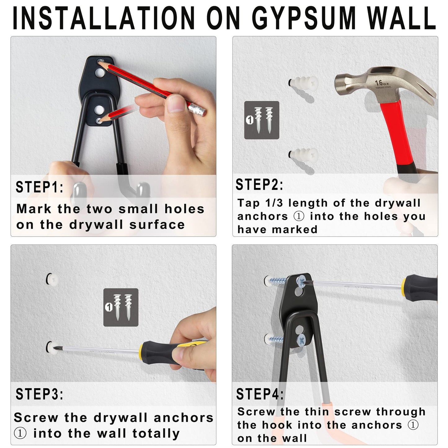 KOFANI Steel Garage Storage Hooks - 16 Pack Anti-Slip Coating, Heavy Duty Wall Mount Hooks for Hanging Bike, Ladder, Garden Tools