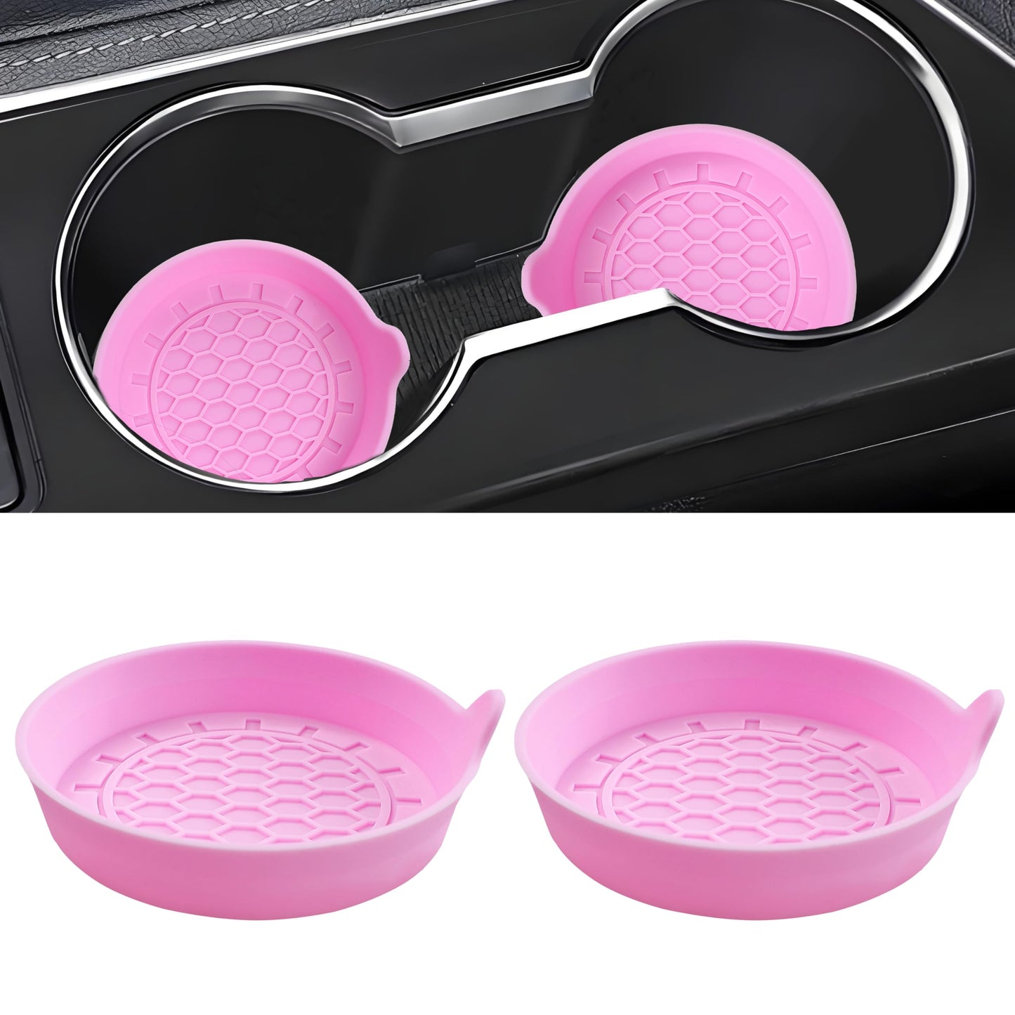 Amooca Automotive Cup Holders Universal Car Cup Coaster Waterproof Non-Slip Sift-Proof Spill Holder Car Interior Accessories 2 Pack Pink