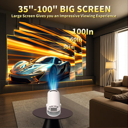 Mini Projector, Support 4K 1080P Portable Projector with Dual Band WiFi6 5G and Bluetooth 5.4, 270° Rotatable, Auto Keystone Correction, 35"-100" Video Projecto Compatible with HDMI/USB/Phone - White