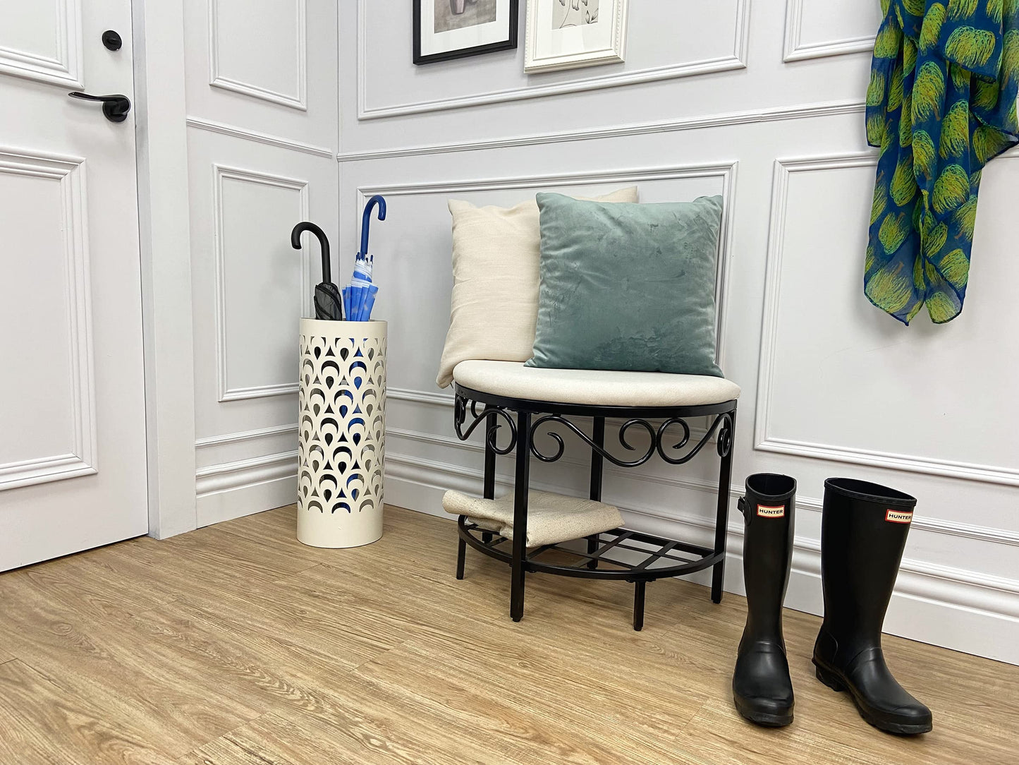 Mango Steam Tall Round Umbrella Holder 21.75 Inches Tall (Peacock White)