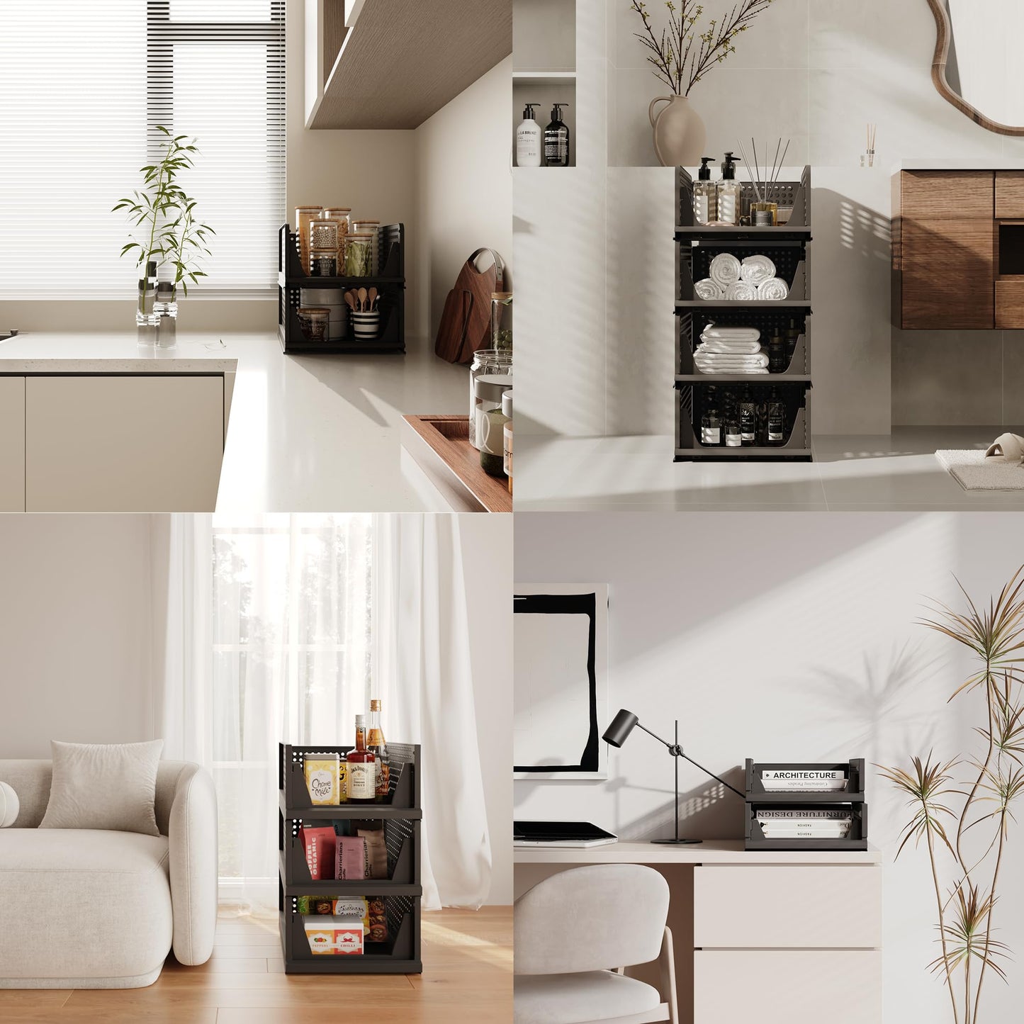 Pinkpum 5 Pack Folding Closet Organizers Storage Box, Stackable Plastic Drawer Basket for Clothing, Stackable Storage Bins Shelf Storage Container for Closet Wardrobe Bedroom Bathroom Office (Grey)