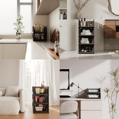 Pinkpum 5 Pack Folding Closet Organizers Storage Box, Stackable Plastic Drawer Basket for Clothing, Stackable Storage Bins Shelf Storage Container for Closet Wardrobe Bedroom Bathroom Office (Grey)