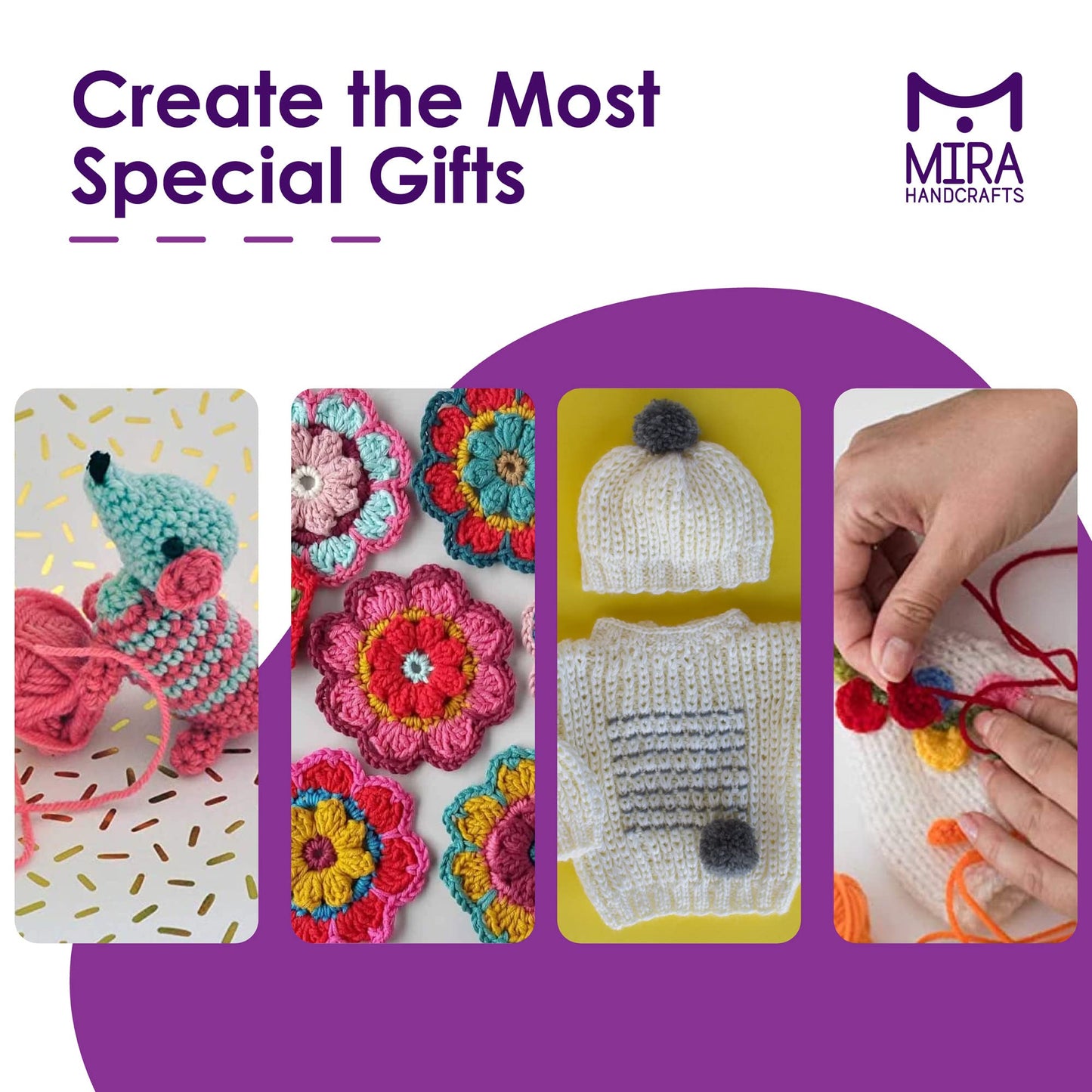 Mira HandCrafts 12 Acrylic Yarn Skeins - Crochet and Knitting Starter Kit for Colorful Arts and Crafts with 1,312 Yards of Multicolored Thread - Make Amigurumi, Granny Squares, Scarves, and Throws