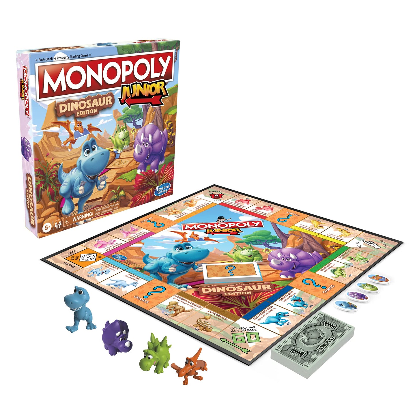 Hasbro Gaming Monopoly Junior Dinosaur Edition Game | Kids Board Games with Dino-Themed Toy Tokens | 2-4 Players for Boys & Girls | Ages 5+ (Amazon Exclusive)