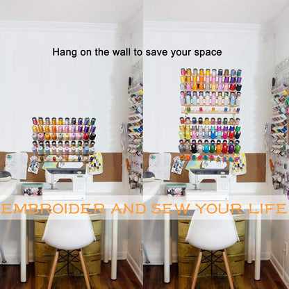 New brothread 2X60 Spools Wooden Thread Rack/Thread Holder Organizer with Hanging Hooks for Embroidery Quilting and Sewing threads