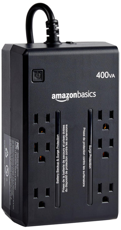 Amazon Basics UPS Battery Backup & Surge Protector 400VA/255W, 6 Outlets, Standby Uninterruptible Power Supply, for Power Outage Protection, Compact, Black