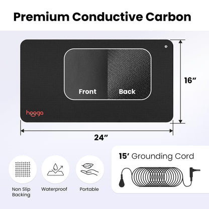 Hooga Grounding Mat for Sleep, Energy, Pain Relief, Inflammation, Balance, Wellness. Earth Connected Indoor Grounding for Home, Office, Work. 15 Foot Cord Included. Conductive Carbon