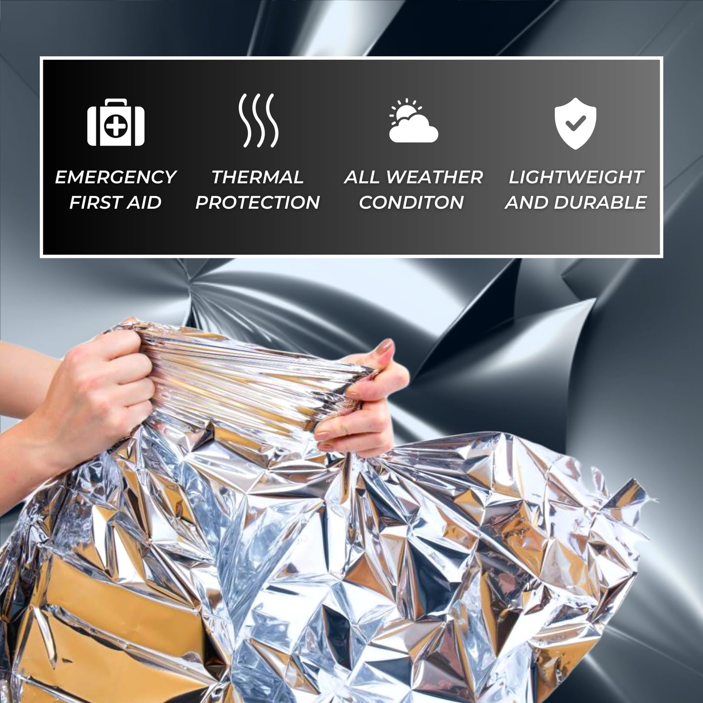 HealthyLine Thermal Foil Emergency Blankets (50 Pack) – Mylar Space Blanket for Heat Retention, Waterproof & Windproof, Lightweight Survival Gear for Outdoors, Camping, First Aid, and Sauna Use