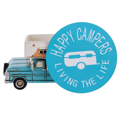 Happy Camper Car Truck RV Coasters - Rustic Home Decor for Drinks - Living Room Table Dining Bar Camp Coasters
