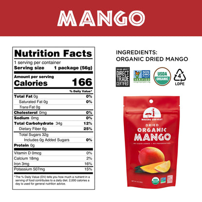 Mavuno Harvest Mango Dried Fruit Snacks | Unsweetened Organic Dried Mango Slices | Gluten Free Healthy Snacks for Kids and Adults | Vegan, Non GMO, Direct Trade | 2 Ounce, Pack of 3