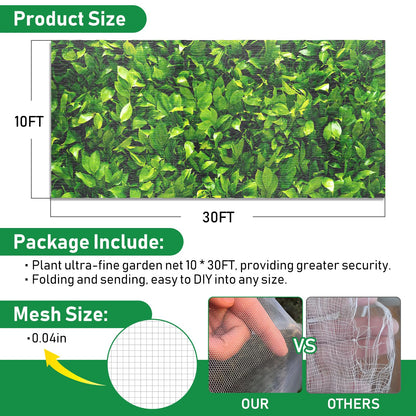 2Pack 10x30ft Garden Netting Mesh Barrier, Ultra Fine Mosquito Net for Patio,Garden Netting for Raised Beds,Fruit Tree Netting for Garden Protection Blueberry Bush Netting Cover