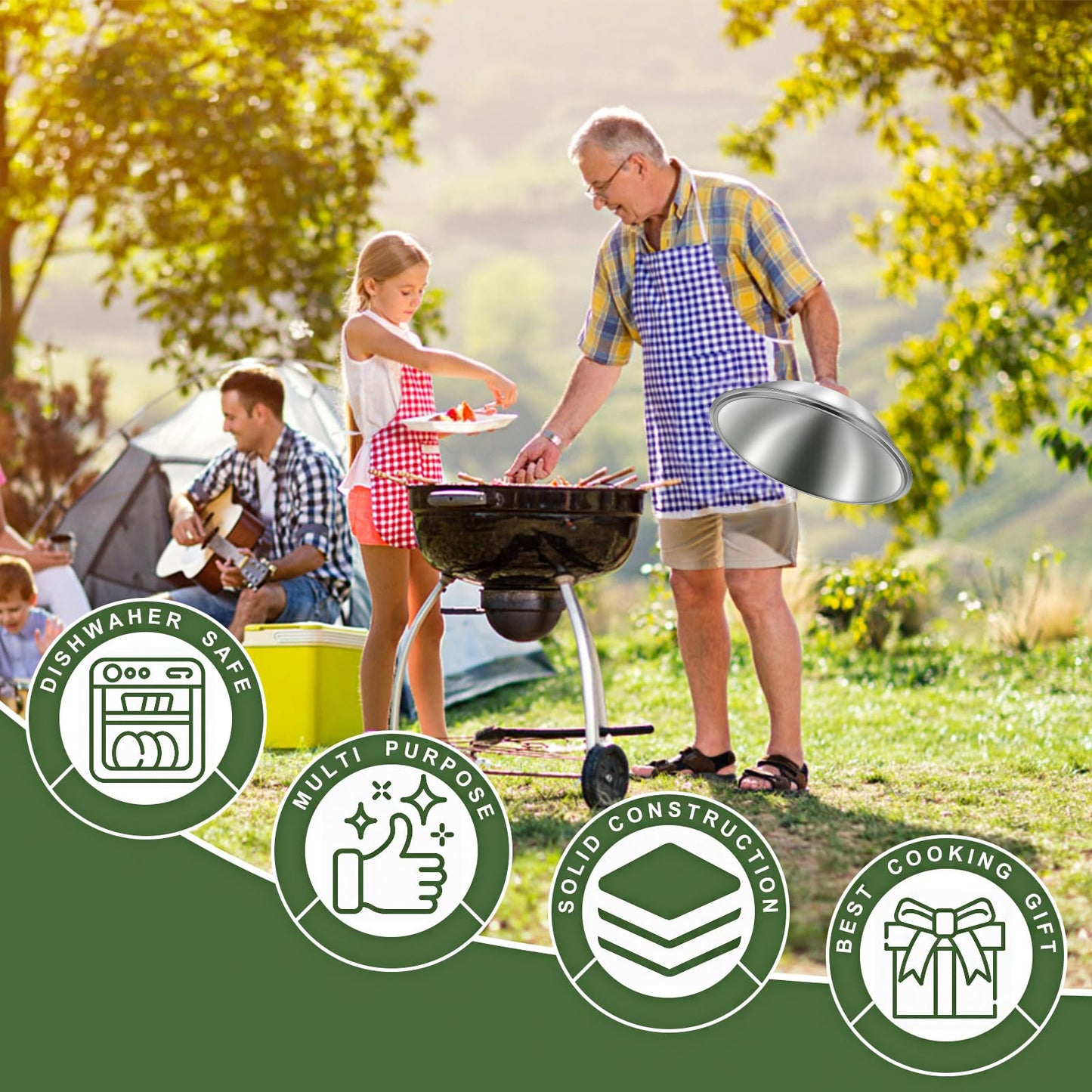 Griddle Accessories for Blackstone, Commercial Grade 12 Inch Heavy Duty Round Melting Dome with 7" Round Cast Iron Grill Burger Bacon Press, Perfect for Blackstone Camp Chef Flat Top Griddle Grill