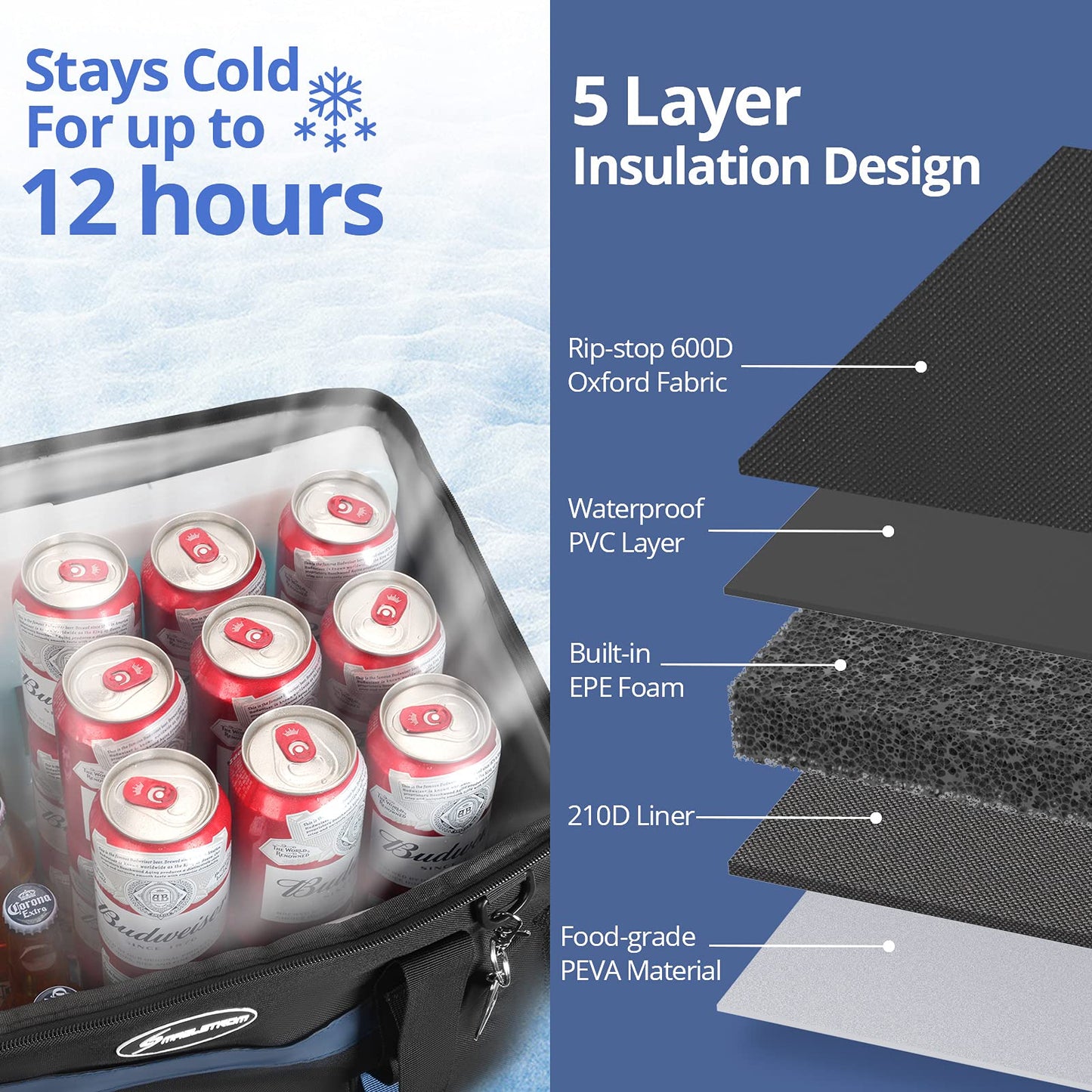 Maelstrom ICY Hollow Cooler Bag,75 Cans Collapsible Soft Sided Cooler,Extra Large Insulated Leakproof Lunch Cooler Bag,Portable for Grocery Shopping,Camping,Tailgating and Road Trips, G: 75 Can Black