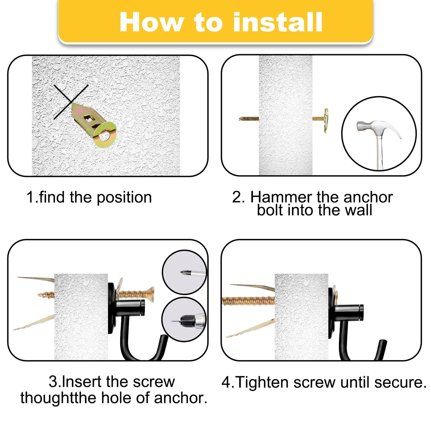 Jyphorixal 160 PCS Drywall Self Drilling Anchors with Screws Kit,80 PCS Sheetrock Anchors (0.47X1.18inch) and 80 PCS Screws, Eliminating The Need for Drilling or Punching Holes in The Wall.