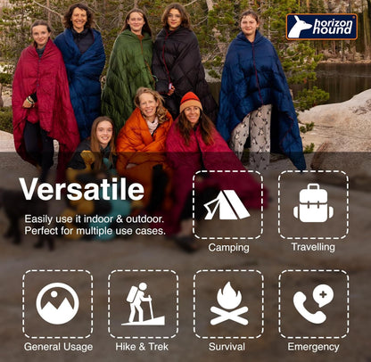 Horizon Hound Trek Down Camping Blanket - Outdoor Travel Quilt, Green | Insulated, Lightweight & Warm Gear for Sleep, Camping, Stadium, Hiking & Festivals | Water Resistant, Packable & Compact