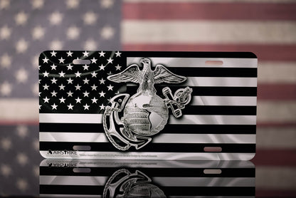 Marine Corps License Plate, USMC License Plate, Marine License Plate, USMC License Plates for Front of Car, USMC Black Flag License Plate, USMC Plate, Made in USA by Airstrike (Made of Metal)-774