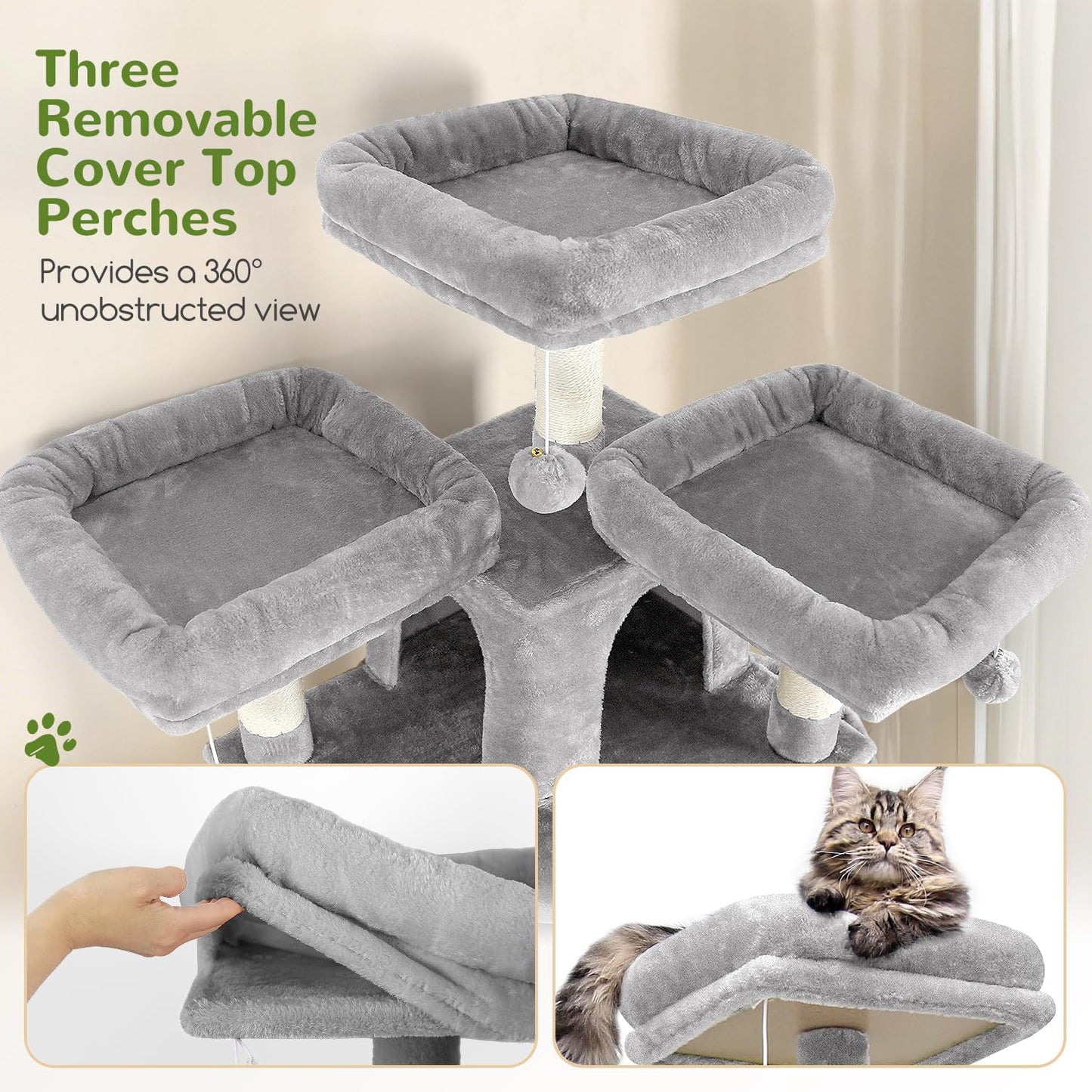 Globlazer Cat Trees and Towers for Multiple Adult Cats, 82-inch XXL Tall Cat Tree Tower for Indoor Cats with Scratching Post, 3 Perches, 2 Condos, 2 Hanging Baskets, F82, Light Grey